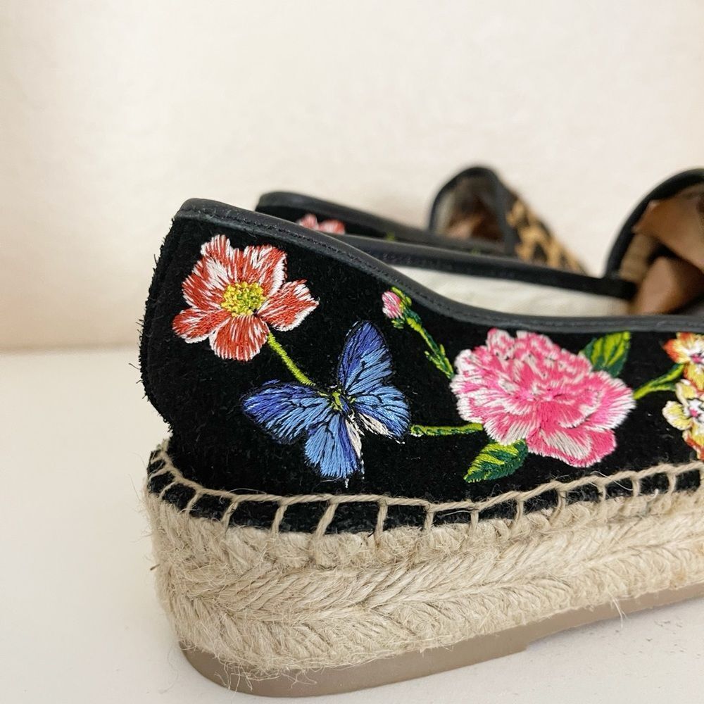 Johnny Was Garden black suede Leopard floral print Espadrilles 8 - Picture 10 of 12